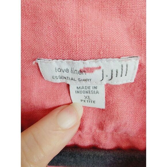 J Jill XL Love Linen Button Down Shirt Pink Peach Long Sleeve Blouse 100%‎ Linen - Picture 4 of 6